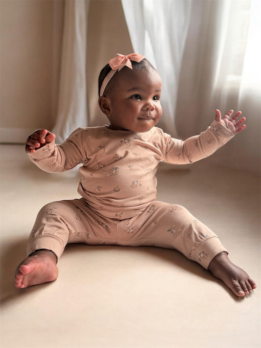 2-delige set roze met bloemetjes