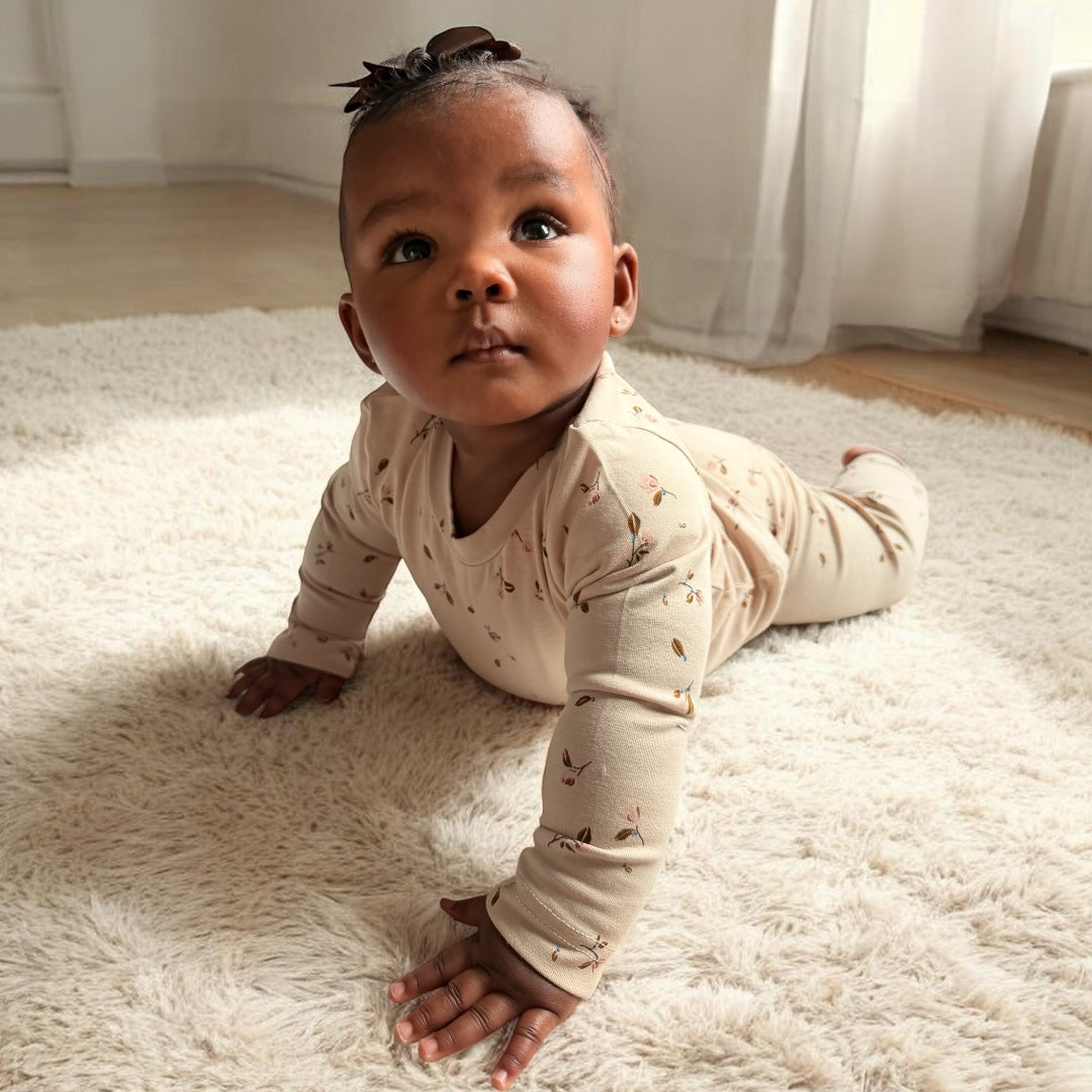 2-delige set beige bloemetjes