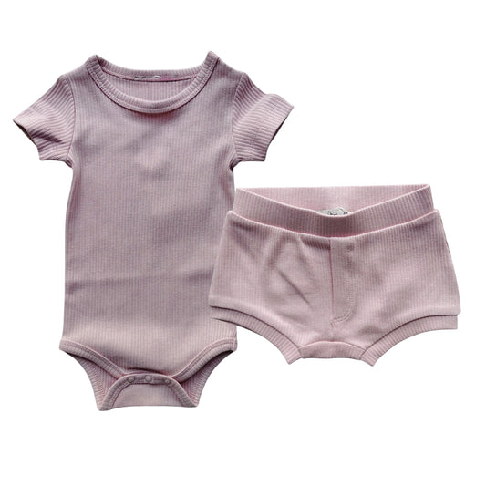 2-delige geribbelde set poederroze