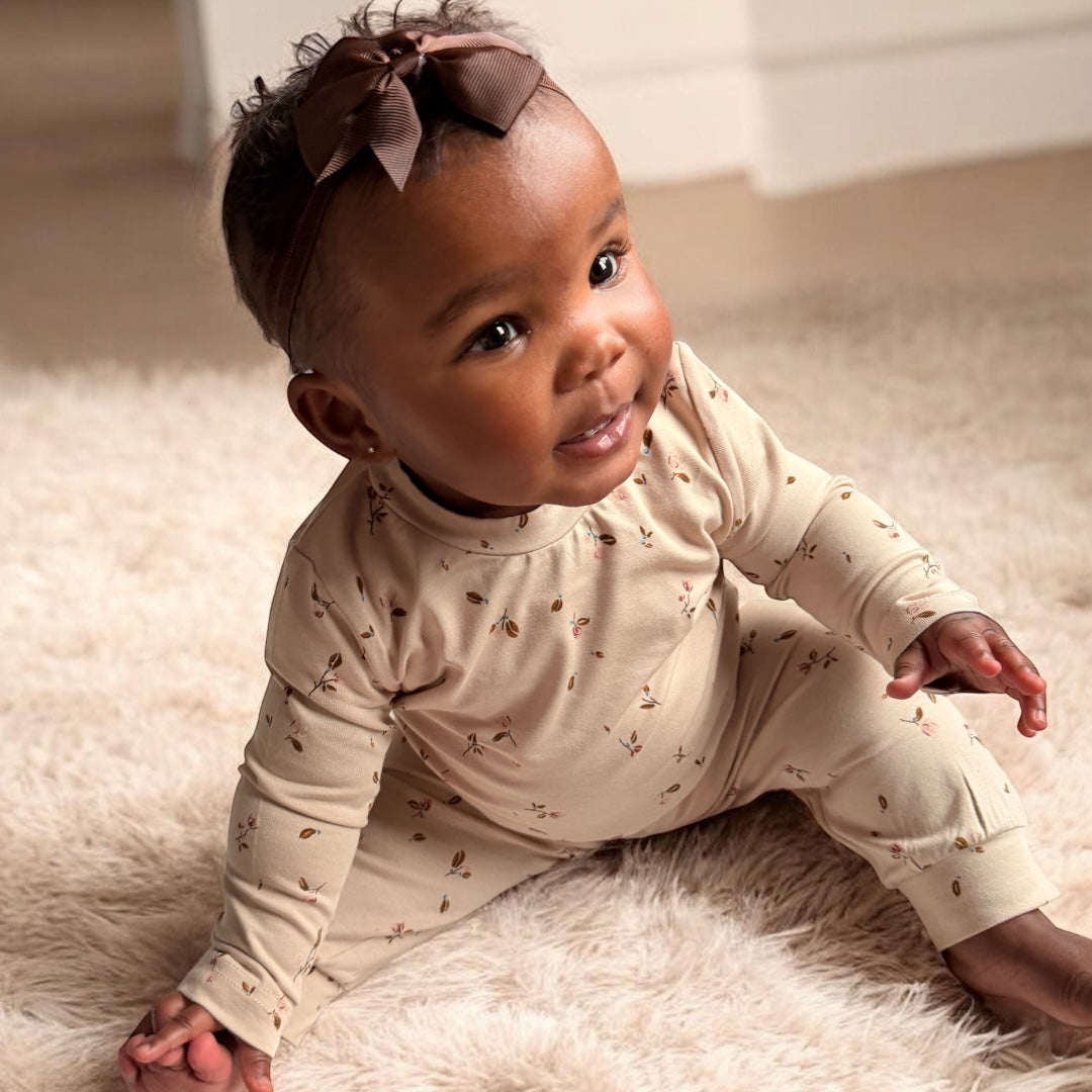 2-delige set beige bloemetjes