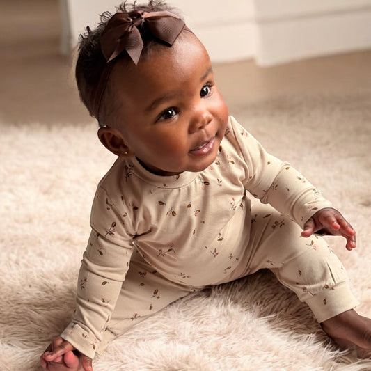 2-delige set beige bloemetjes