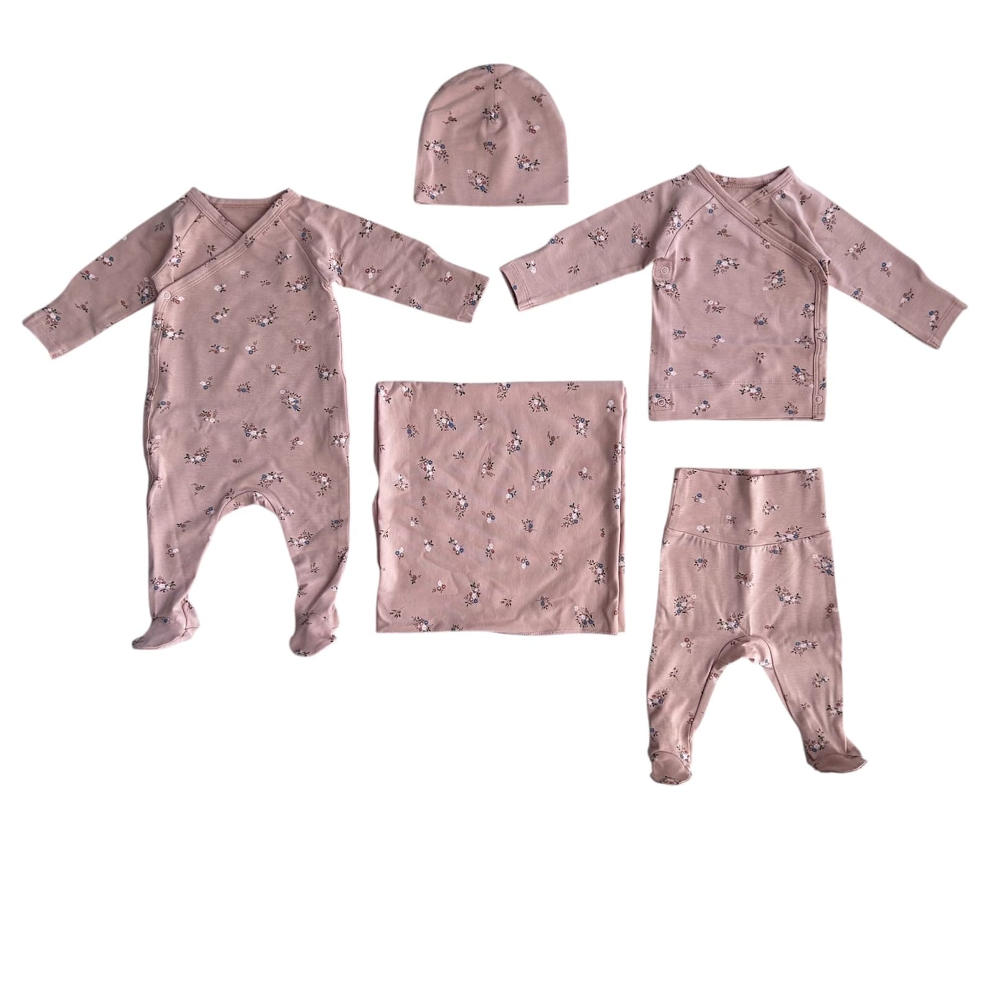 Newborn set roze bloemetjes